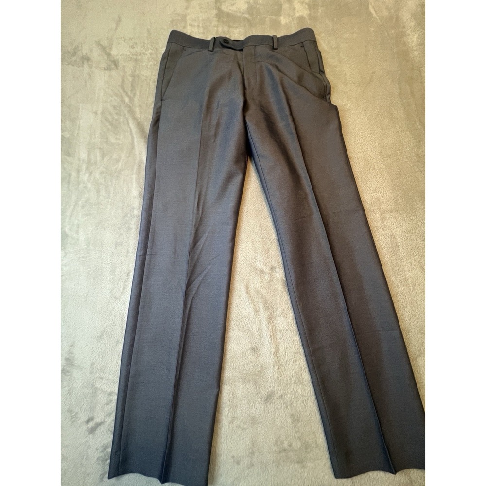 John Varvatos Mens Pants 30x30 Gray Flat Front Straight Career Wool Look Dressy